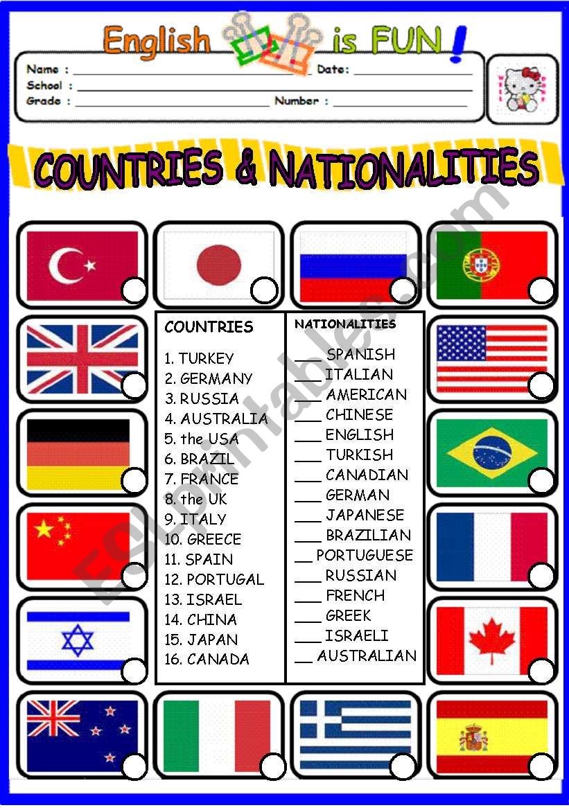 Countries And Nationalities Activities Pdf